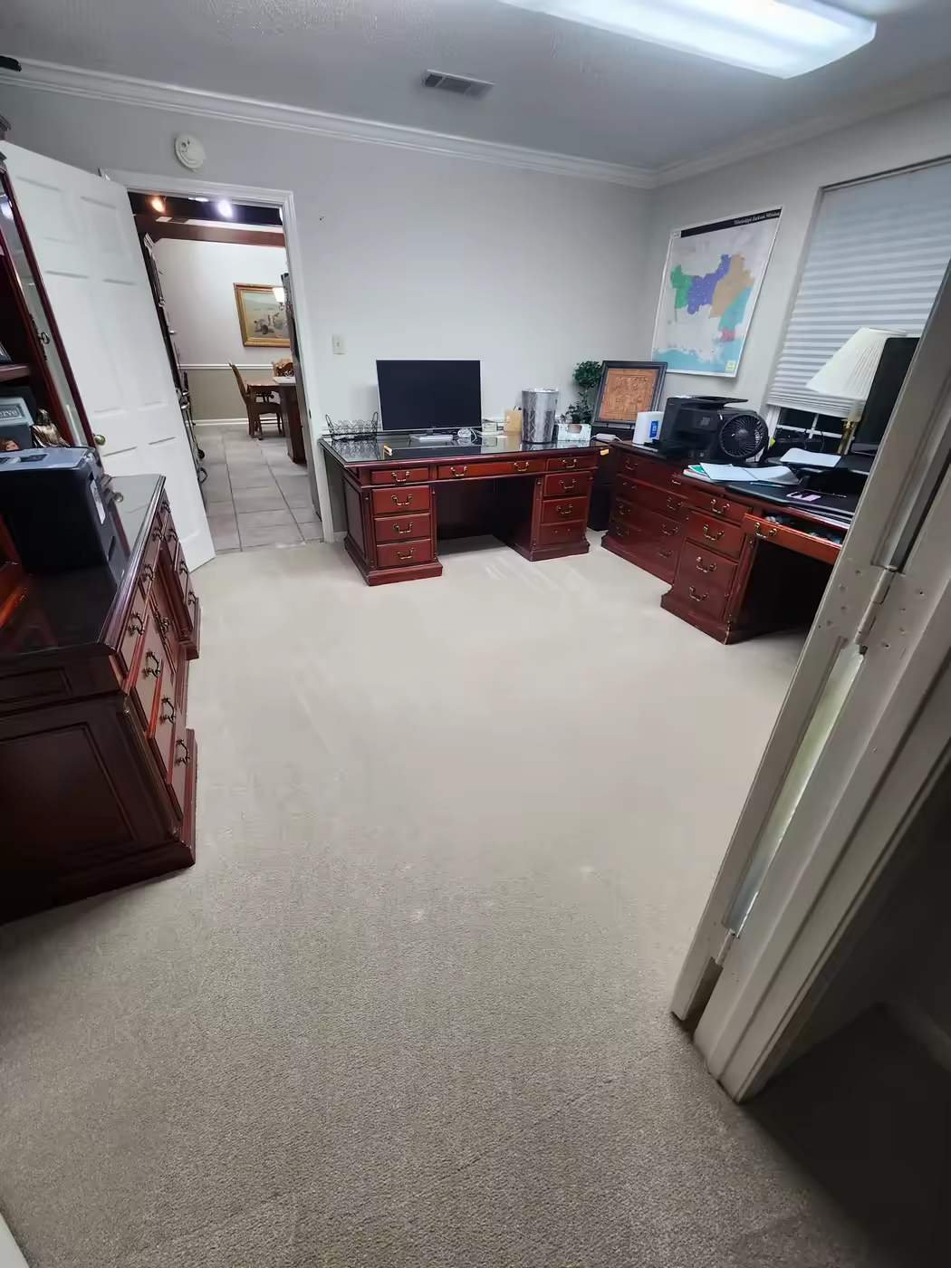 Freshly cleaned carpet in a furnished Pro-Techs customer office